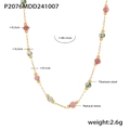 Double-layer lapis natural stone beaded necklace with gold plated titanium steel chain - Pink and Green Natural Stone Necklace