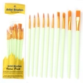 Set of 10 assorted nylon brushes with cream handles for watercolor and oil painting - Light Green (10pcs Set)