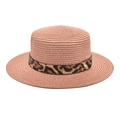 Dettaglio cappello di paglia rosa loto con nastro leopardato e fibbia dorata tonda - M (56-58cm) / Rosa antico