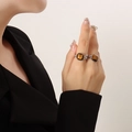 Vintage square tiger eye stone ring with silver chain link band worn by model - US Size 7 (Adjustable) / Silver-Tiger's Eye