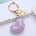 Purple leather heart keychain with gold-plated ring and engraved love metal tag - Purple