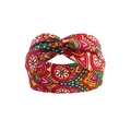 Elastic yoga headband with colorful ethnic paisley pattern and stylish central knot design - Ethnic Red Green Print