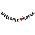 Pancarta Welcome Home de purpurina negra con corazón rojo para decoración de bienvenida - Corazón Rojo Negro
