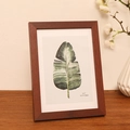 5x7 inch dark brown wood grain picture frame with minimalist watercolor leaf art - Redwood