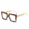 Oversized leopard print square frame glasses with golden chain link temples and lenses - Grey Floral