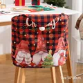 Christmas chair cover featuring plaid patterns and gnomes for holiday dining decor - Plaid 3 Gnomes-Christmas