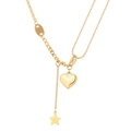 Vintage multi-layer gold heart and star pendant necklace with mixed link chain design - Double Layer Heart & Star Necklace