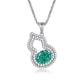 Exquisite S925 silver gourd necklace with green crystal and white carbon diamond accents - 925 Silver / Paraiba (FDDZ-023)