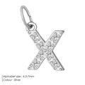 Silver letter X pendant charm paved with sparkling zircon stones for jewelry making - X-Silver
