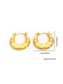 Detail view showing gold crescent earrings with star engraving and size dimensions - Gold Star & Moon Carved Crescent Style (#E0267)