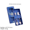 Christmas coffee spoon set with star and stocking charms in a luxury blue gift box - Star+Socks Blue Box-Silver