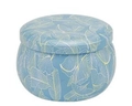 Blue drum-shaped metal candle tin with yellow and white leaf patterns and matching lid - 75*50MM C301 Blue Leaf Empty Tin