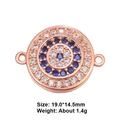 Rose gold evil eye jewelry connector with blue and white zircons, 19.0x14.5mm size - Rose Gold Evil Eye Round (L0768-D)