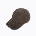 Washed dark coffee cotton baseball cap with distressed hole details and vintage streetwear style - Coffee