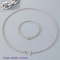 Conjunto de collar y pulsera de acero inoxidable plateado de 4,5mm con cierre OT - Ancho 4,5 mm / Pulsera 19CM / Color Acero