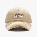 Distressed beige baseball cap featuring 3D 'drink' embroidery and washed cotton fabric - Adjustable / Khaki