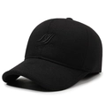 Classic black men's winter wool baseball cap with 3D embroidery and ear protection features - Adjustable / Black