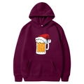 Unisex burgundy Christmas hoodie with beer glass graphic and drawstring hood - S / Tops / Burgundy - Santa Hat Beer Mug Cartoon (48)