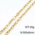 Gold-plated titanium steel chain necklace, 500x6mm size with lobster clasp, 20g weight - Gold-50cm