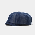 Dettaglio ravvicinato del cappello newsboy in denim blu con cuciture a 8 pannelli retro - M (56-58cm) / Blu scuro