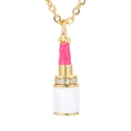 Lippenstift-Halskette in Gold mit rosa Spitze und glitzernden Zirkonia-Akzenten - Weiß