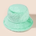 Close-up of mint green plush fisherman hat showing soft faux fur texture and warm fabric - Adjustable / Light Green