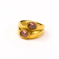 Double-layer gold stainless steel ring featuring two elegant pink oval zircon gemstones - US 7 / Gold Style 1 (Pink Stone)