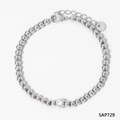 Silver beaded bracelet with a round crystal pendant and lobster clasp, model SAP729 - Steel Color Beaded Bracelet (SAG729)