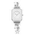Silver square ladies watch with white dial, beaded chain strap and star charm - Beaded Style / Silver White