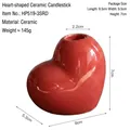 Polished red heart shaped ceramic candle holder with dimensions and weight specs - Glossy Red - Small Heart