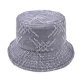 Close-up of distressed grey bucket hat featuring white star embroidery and premium stitching - Distressed Bucket Hat / Light Gray