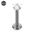 G23 titanium flat back stud with a 2.5mm clear cubic zirconia stone in silver finish - 1.2x8mm / Silver Base With 2.5mm White Zirconia