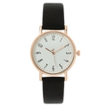 Rose gold quartz watch with white textured dial, black numerals and black leather strap - Black