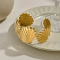 Golden scallop shell pattern cuff bracelet in matte finish for elegant fashion - Gold Scallop Matte