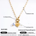Goldene Edelstahlkette mit Herzanhänger, blauen Perlen und Perlenkette, Länge 40 cm - Blauer Stern Herz Stil (XL31305)
