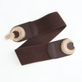 Elastic wide corset belt for women in dark brown with a decorative golden buckle - Coffee