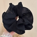 Oversized black pleated chiffon scrunchie with layered ruffles for elegant hair styling - Multi-layer Pleated Texture / Black