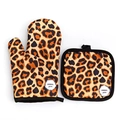 Set guanti da forno spessi con stampa leopardata e presina quadrata termoisolante - Leopardo Caffè