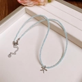 Blue beaded fishtail necklace with silver starfish pendant and stainless steel clasp - 12# Glass Bead Beaded Sea Star Necklace