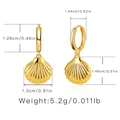 Gold plated 18K hoop earrings featuring fan-shaped shell pendants with ribbed texture - Shell