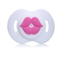 Funny baby pacifier featuring 3D pink lips design and breathable white frame shield - White Base Lips -- Pink