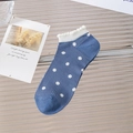 Women's cotton ankle socks in dark blue with white polka dots and ruffle cuff detail - One Size / Dark Blue White Polka Dot Ruffle