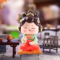 Green and red Hanfu Tang Dynasty girl figurine sitting on a mat resin desk ornament - Playing Chess