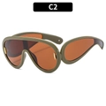 Occhiali da sole retrò oversize con montatura verde oliva e lenti arancioni sfumate - Montatura Verde Oliva Lenti Tè