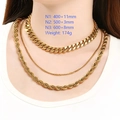 Three-piece gold-tone stainless steel layered Cuban link chain necklace set for men - Cuban Link + Fine Chain + Rope Chain Triple Layer Set / Gold 3-Layer Style (KN288931-Z)