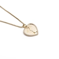 Gold heart necklace for couples with kissing faces profile and crystal border detail - Gold