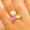 Vintage gold-plated stainless steel ring featuring colorful white, green, and red stones - 52 18k Real Gold Z-139