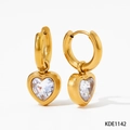 Orecchini a cerchio dorati con ciondoli a cuore in zircone dallo stile minimalista - Orecchini d'Oro + Zirconia Bianca (KDE1142)