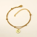 Bracelet double couche en acier inoxydable doré avec pendentif de la lettre H - Lettre H (S-H202-H)