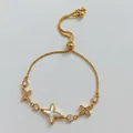 Adjustable gold plated bracelet with star mother of pearl and cross zircon charms - Cross Star Style / Gold (B770)